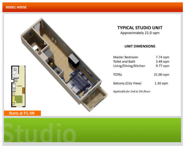 This is the typical studio type unit in Davao condos.